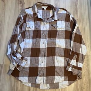 Old Navy Brown and Tan Plaid Button Down Shirt